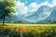 b'Tranquil Mountain Meadow Landscape'