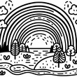 Children's Coloring Page: Rainbow Over Landscape
