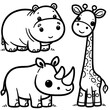 Children's Coloring Page: Hippopotamus, Giraffe, and Rhinoceros