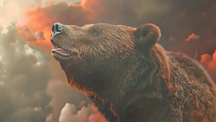 Poster - Bear, symbol of the stock market going down.Support blockchain security.