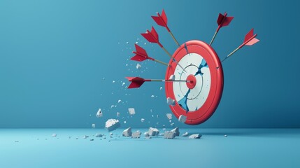 Poster - Archery target with arrows hitting the center. Success concept