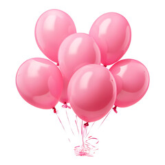 pink shiny balloons in bundle, transparent background, png