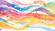 An eye catching watercolor background splattered with a rainbow of colors resembling confetti vibrant dots of watercolor on a crisp white canvas and playful wavy stripes adorned with tiny d