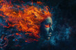 A beautiful woman made of orange and red fire 