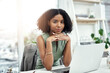 © peopleimages.com - Black woman, portrait and laptop at desk as writer for blog project or article, creative or research. Female person, face and journalist for report review or press headline at news, agency or online