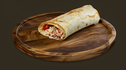 Wall Mural - tortilla wraps with meat and vegetables on a wooden plate.