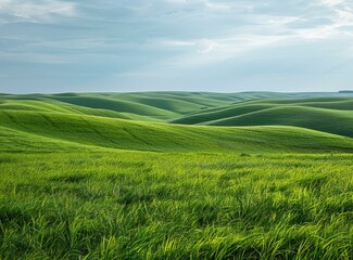 Wall Mural - b'Green rolling hills under blue sky and white clouds'