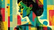 Female portrait is an abstract retro mosaic style illustration. The concept of femininity. Woman