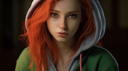 Wall Mural - a woman with red hair and green eyes