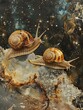 A family of snails taking a slow and steady journey through space