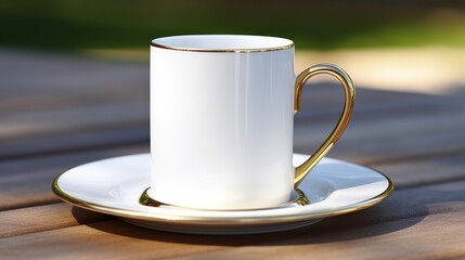 Poster - a white and gold coffee cup on a saucer