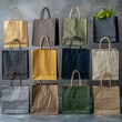 Cloth shopping bags in various styles and settings, Reusable alternatives
