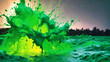 A scene of luminous paint splashing in radiant hues of glowing green against a canvas suggesting the raw energy of artistic expression ULTRA HD 8K