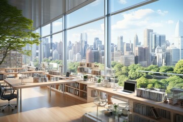 Wall Mural - b'Modern office interior with large windows and city view'