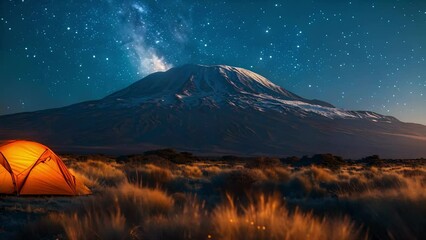 camping in the african savannah: preparing for an adventurous kilimanjaro hike under the stars. conc