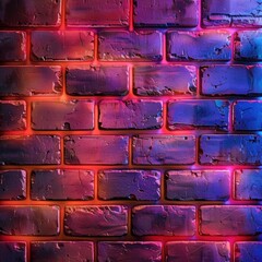 Poster - Vibrant neon lights on dark brick wall, urban style background