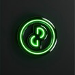 Round green neon power button logo on a black background. 3D style. AI generative.