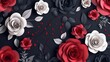 White, red and black paper roses on a black background
