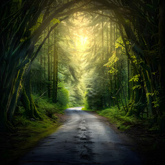 Wall Mural - Road in dark forest