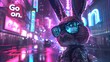 A cyberpunk pink humanoid bunny in digital sunglasses