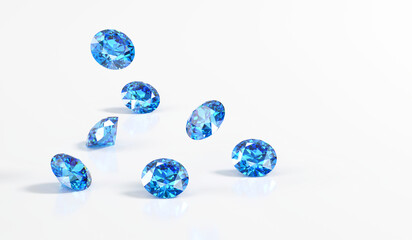 Poster - Blue diamond sapphire placed on glossy background 3d rendering	