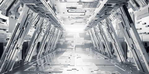 Poster - Futuristic sci-fi corridor room. Modern Future background style, interior concept. 3d rendering	
