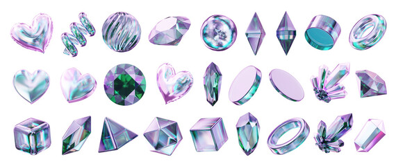 Fototapete - Crystal collection element for design pack isolated background 3d rendering 