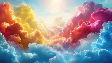 Wall Mural - a sky full of numerous clouds with a brilliant sun atop one of the clouds' centers