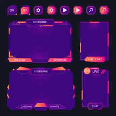Wall Mural - gaming interface elements. game streaming frames, buttons and bars, futuristic game stream dashboard