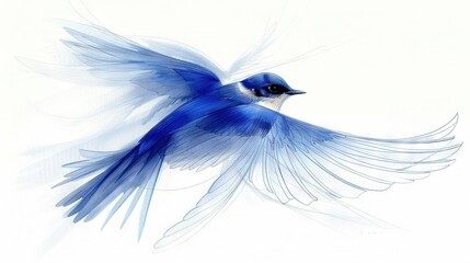 Canvas Print -   Blue bird flying in the air with wings spread wide and head turned