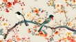 two birds on a plum blossom tree branch Asian style illustration