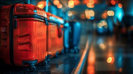 Wall Mural - A row of luggage sitting on a floor in an airport, AI