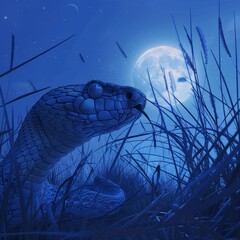 Wall Mural - The snake the moon and moonlight in grass field