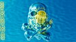 Illuminated Skull Emblazoned with the Sun on Kazakhstan Aquamarine Flag