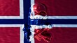 Artistic Skull Illustration Overlaid on Norwegian Flag Background