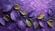 A deep purple impasto background, thickly layered to add luxury, accented with bright lime green leaves. Mothers day. 
