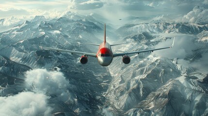 Wall Mural - Airplane Soaring Over Mountain Range