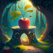 Forest apple, ideal for children's story book, illustration.