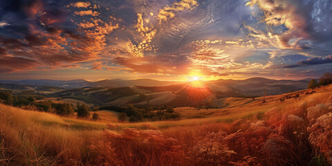 Rural landscape sunset panorama