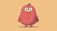 A Red Bird Standing On A Brown Background With Big Eyes, AI