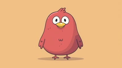 Wall Mural - A red bird standing on a brown background with big eyes, AI