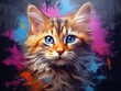 Digital oil painting of a beautiful cat, highlighting its adorable face.