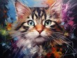 Colorful digital oil painting of a cute kitten, capturing its charm.