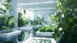 A thriving aquaponics farm, where AI algorithms control the symbiotic relationship between fish and plants, optimizing nutrient cycling and maximizing both food production and water efficiency.