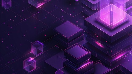 Poster - A purple and pink background with a bunch of cubes, AI