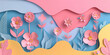 Cute trendy banner with abstract paper cut elements shape