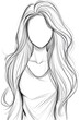 Pencil drawing of a female figure with long hair in a white shirt. The face is not drawn.