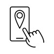 Mobile with location mark or navigation sign. Concept of geo location and travel guide. GPS navigation symbol.