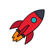 Flying rocket. Spaceship launched to space. Business start up concept.