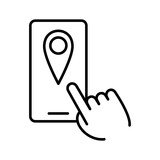 Fototapeta  - Mobile with location mark or navigation sign. Concept of geo location and travel guide. GPS navigation symbol.